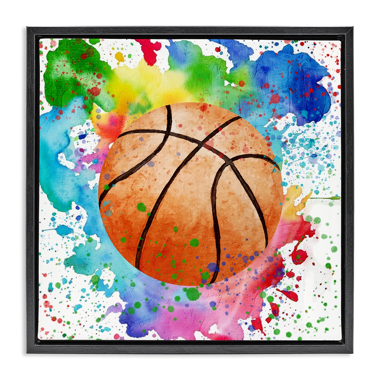 Stupell Industries Basketball with Bright Splash Floating Frame Design by Kim Allen