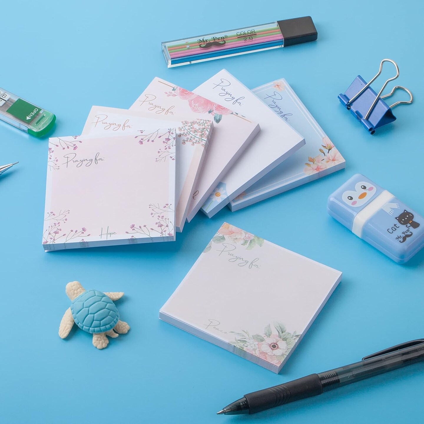 Floral Sticky Notes, 12 Pads, Aesthetic Colorful Sticky Notes in Bulk