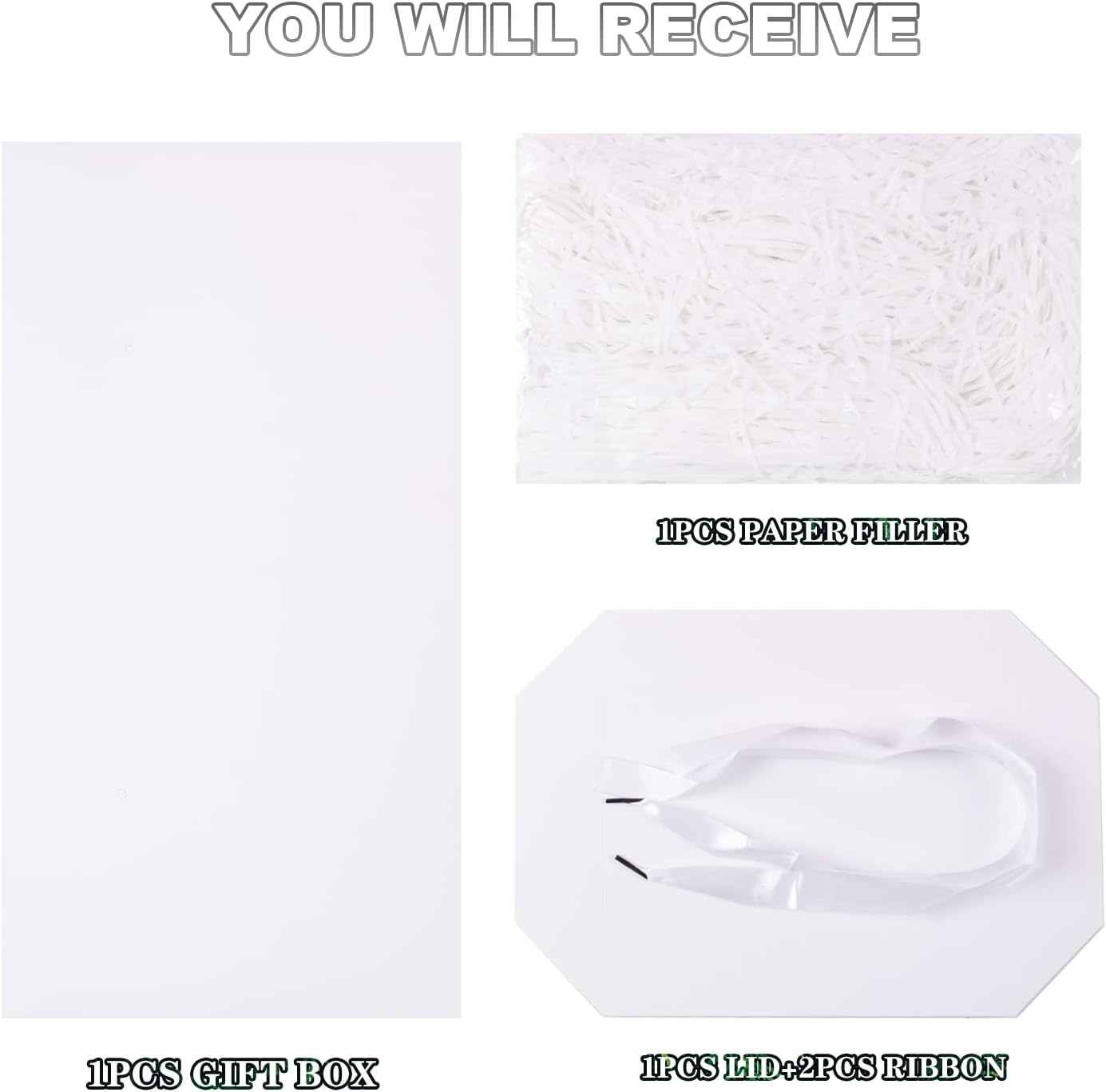 Medium Gift Box with Lids, Ribbon and Paper Filler, for Birthdays, Mother's Day, Bridal Showers, Weddings, Baby Showers - Collapsible, 8.7", 1 Pack, White