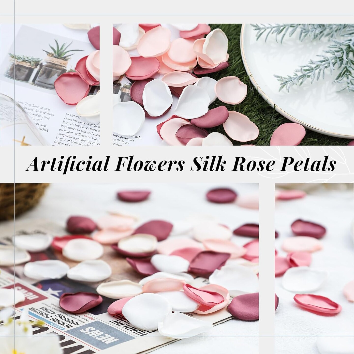 300pcs Artificial Flowers Silk Fake Pink Rose Petals Flower Girl Scatter Pedals for Aisle Centerpieces Table Confetti Party