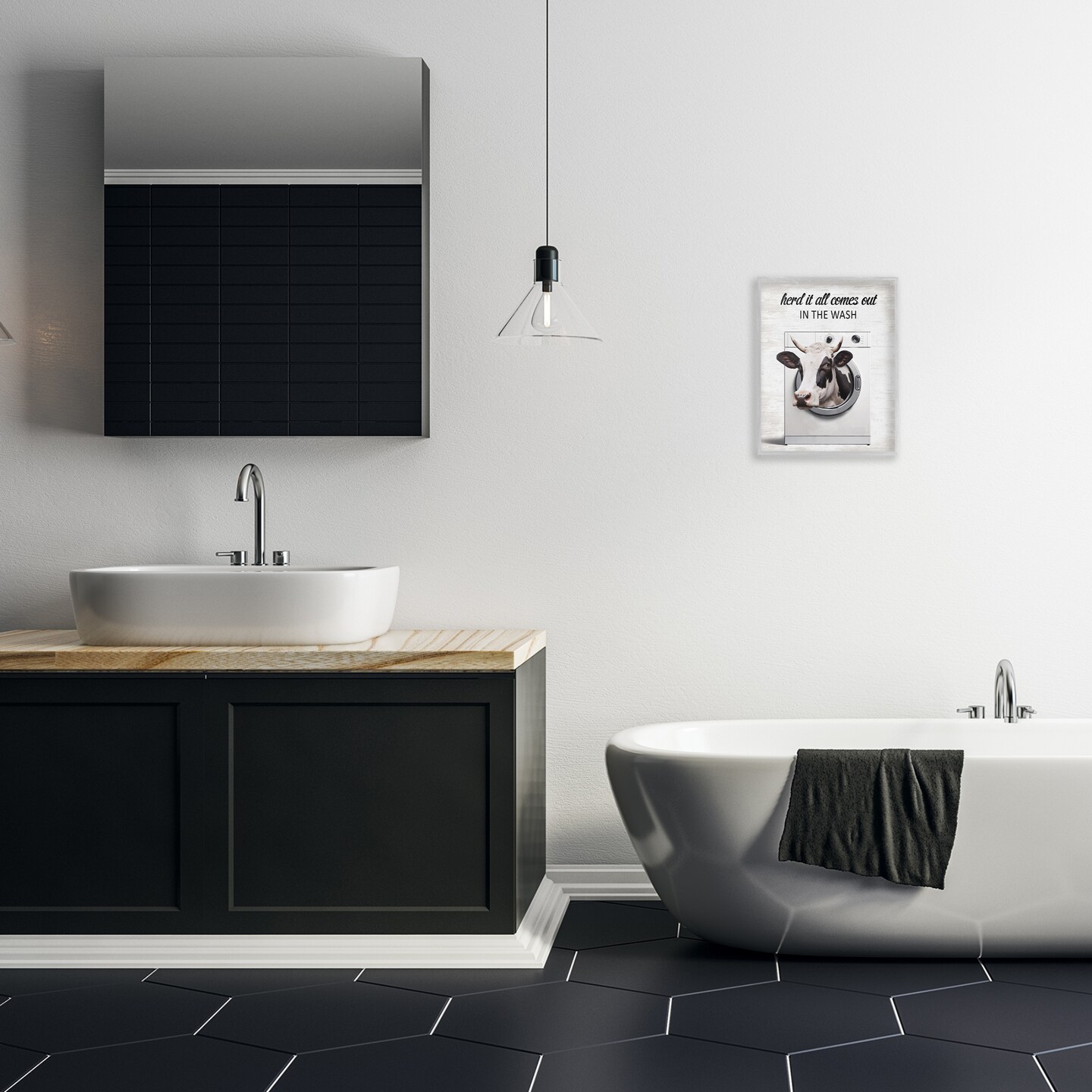 Stupell Industries Cow & Washing Machine Framed Giclee Design by Lettered and Lined