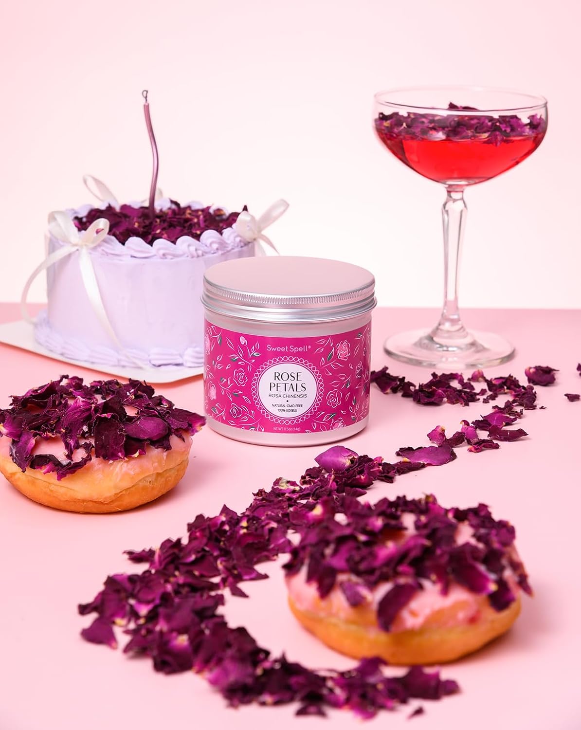 Sweet Spell Dried Rose Petals &#x2013; Edible Flowers for Drinks, Cocktails, and Cake Decorations &#x2013; Perfect for Tea, Soap, and Candle Making &#x2013; 14g