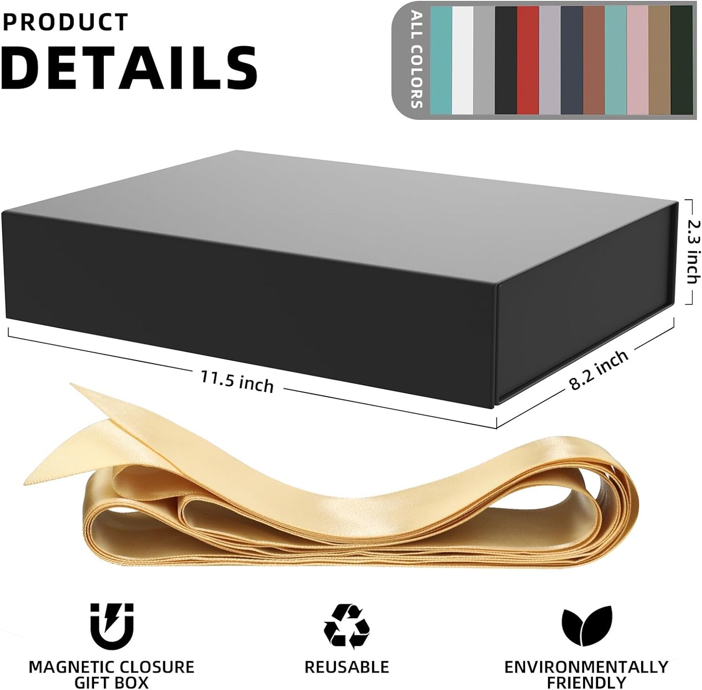 Gift Box 11.5 x 8.2 x 2.3 In Gift Boxes for Presents Magnetic Closure, Gift Boxes with Lids for Presents Birthday Luxury Jewelry T-shirts Gloves Scarves Books Clothes Candy, Gift Wrap - Black