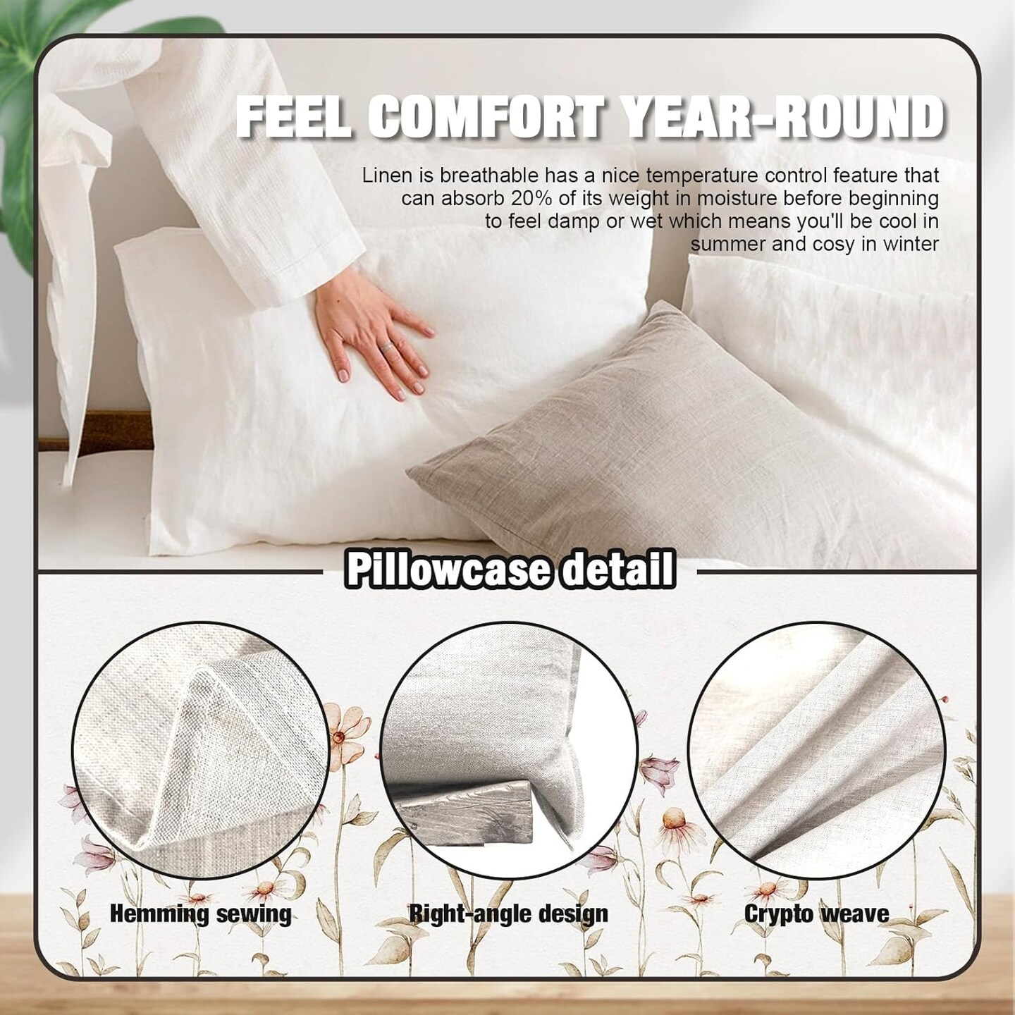 Linen King Size Pillow Cases Set of 2, 20&#x27;&#x27; x 30&#x27;&#x27; Envelope Overlap Closure King Size Pillowcase Covers, Soft Breathable Pillow Protector-White