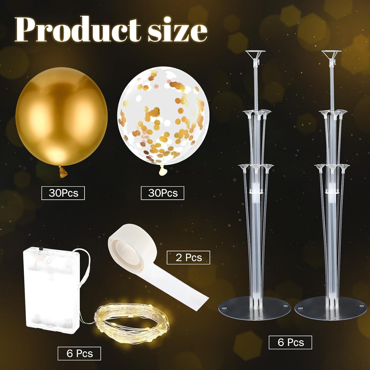 6 Set Balloons Centerpieces for Table with LED String Light 60 Pcs Balloons Light up Table Balloon Stand Centerpieces for Baby Shower Graduation Birthday Wedding Anniversary(Gold)