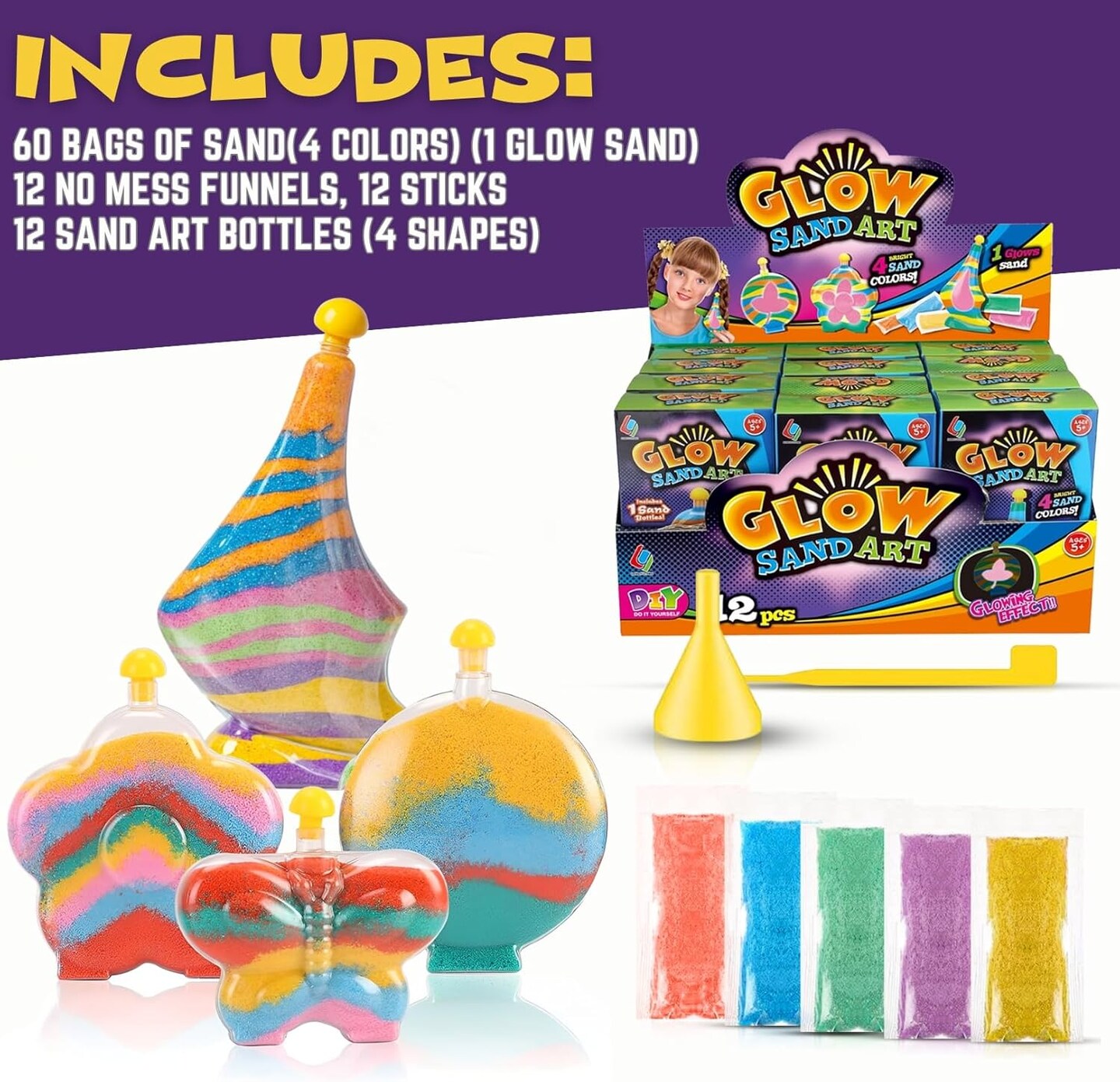 Create Your Own Magic Sand Art Glitter Activity | Glow in the Dark Colored Custom Sand Kits for Kids