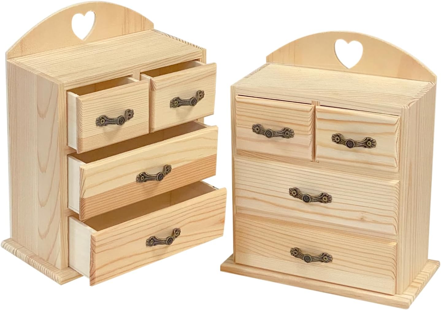 Unfinished Wood box with Mini Drawers for Jewellery,Small Wooden Organizer Storage Box for Crafts Hobbies DIY Project