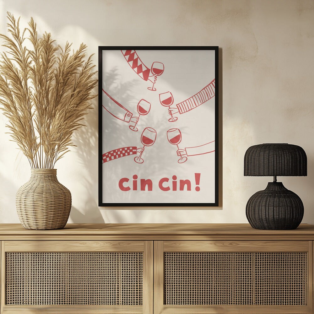 Cin cin! Wine Party with Friends - Rio Sol&#xE9;y 24x36 Black Framed Art | Home or Office Art