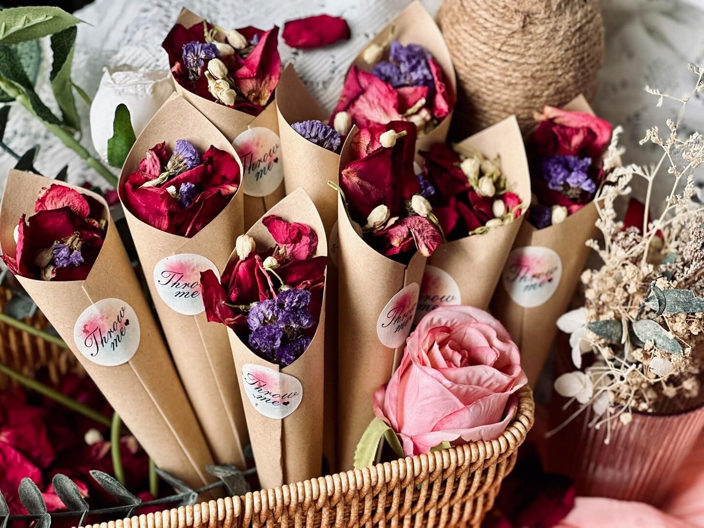 Biodegradable Wedding Confetti,Dried Flower Petals - Natural Dried Rose, Jasmine &#x26; Forget-Me-Not Petals