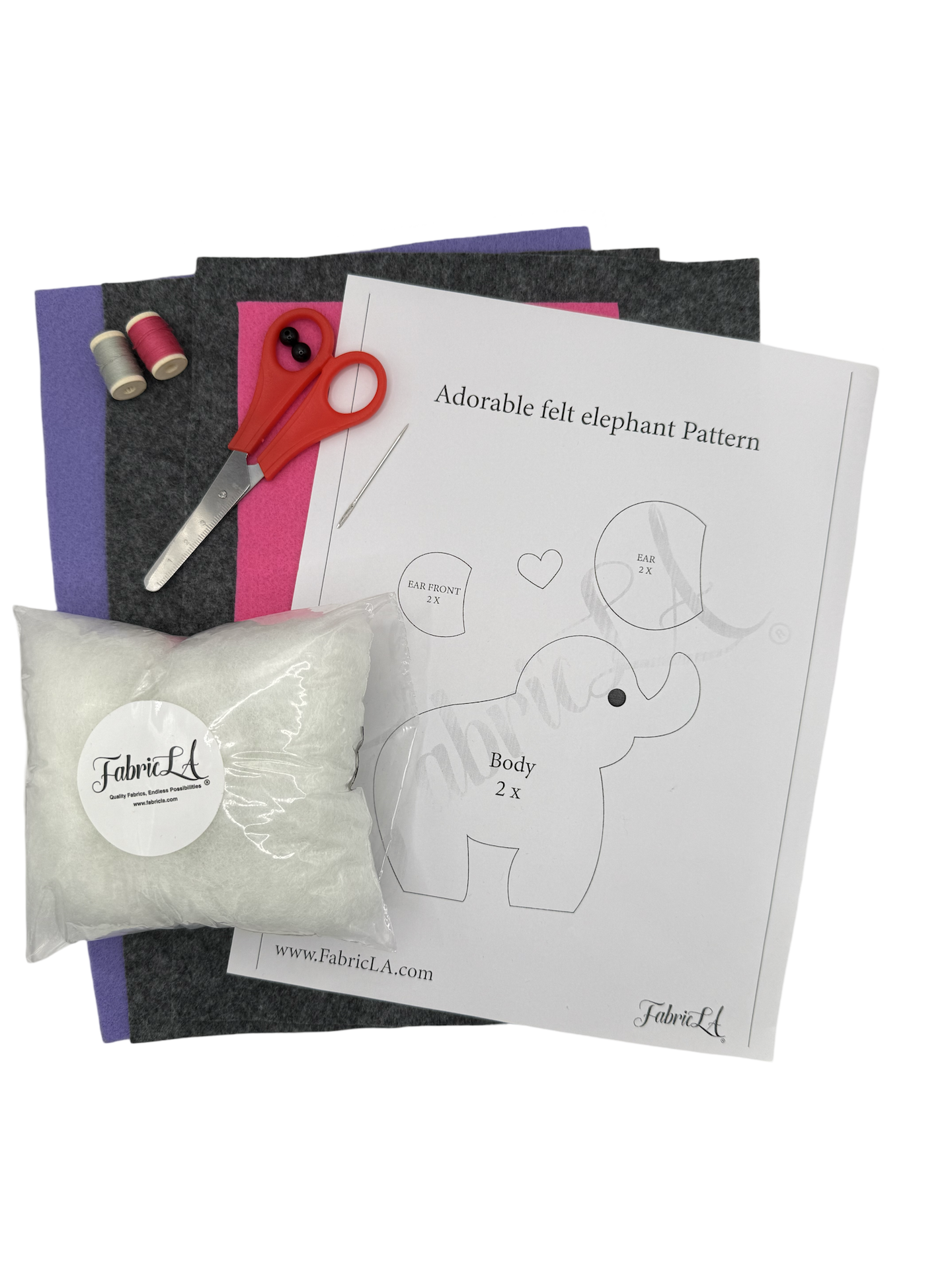 Felt Elephant DIY Craft Kit by FabricLA | Easy Sewing Project for Beginners | Suitable for Ages 9 &#x26; Up