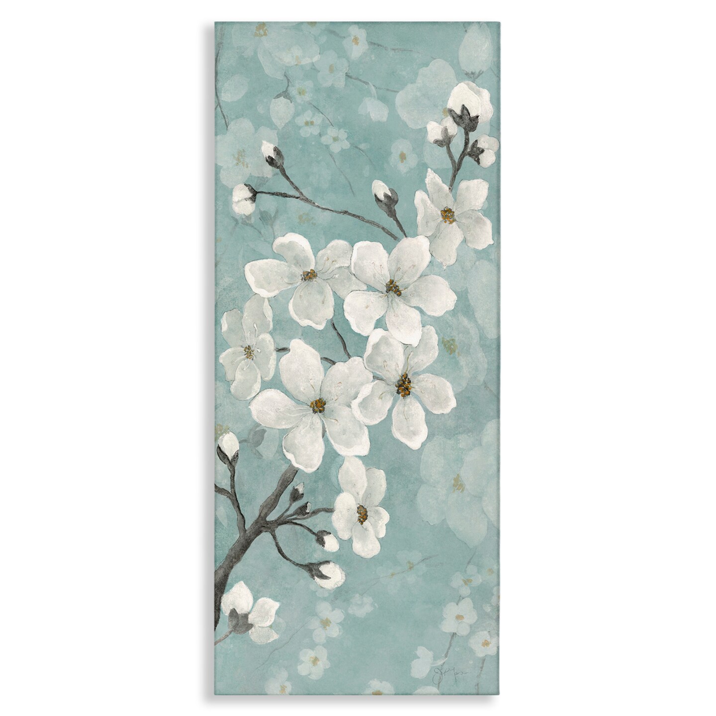 Stupell Industries Cherry Blossoms on Green Canvas Design by Janet Tava
