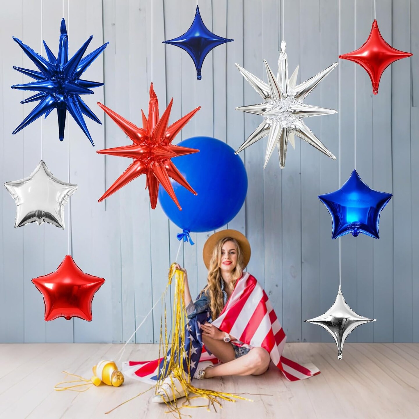 Star Balloons, 22in Red White and Blue Explosion Star Balloons Foil 10in 4-Pointed & Pentagram Balloon for 4th of July Independence Day Birthday Party Patriotic Decoration