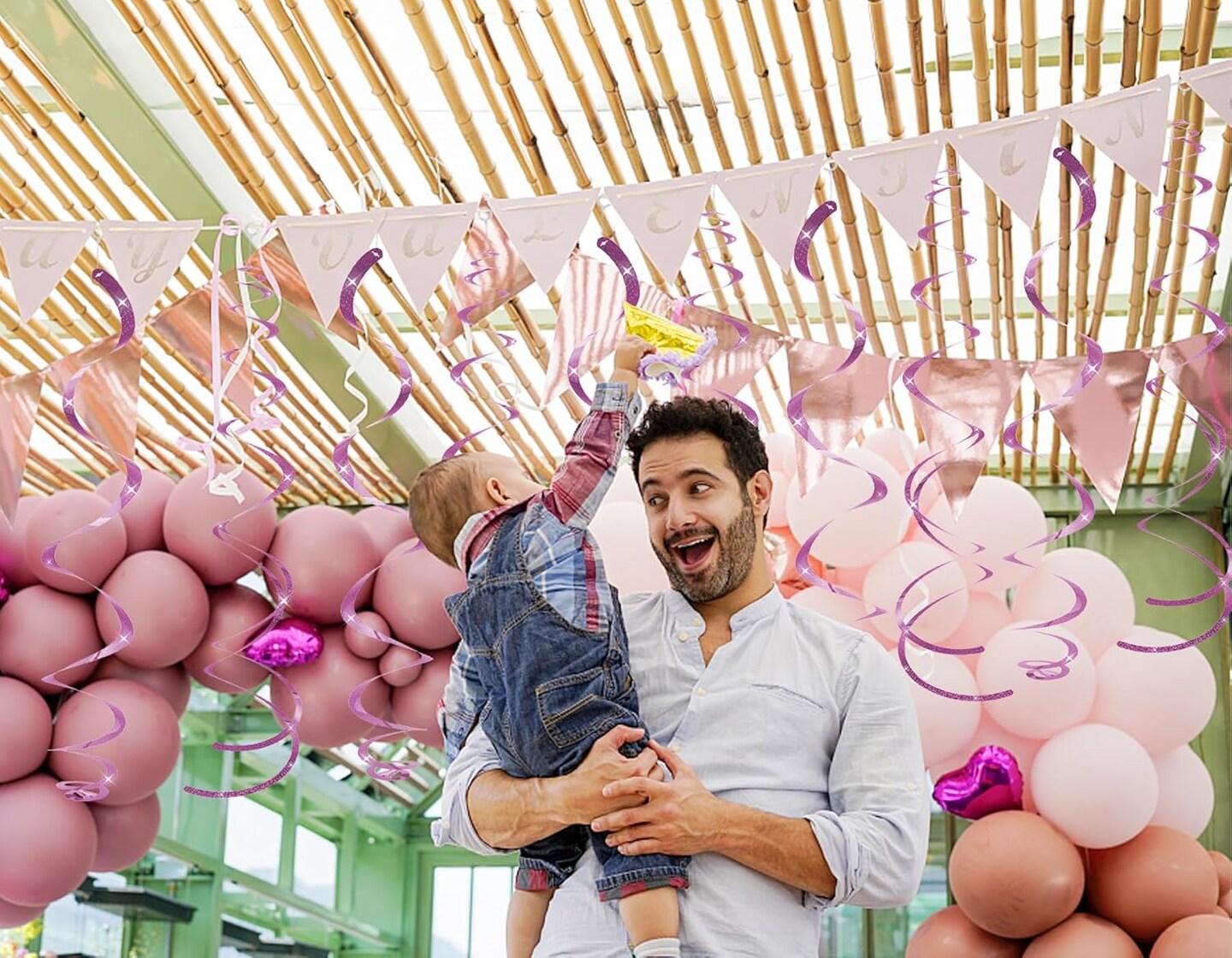 30 pcs Pink Hanging Swirls Decorations Swirl Party Decorations Plastic Party Streamer for Ceiling
