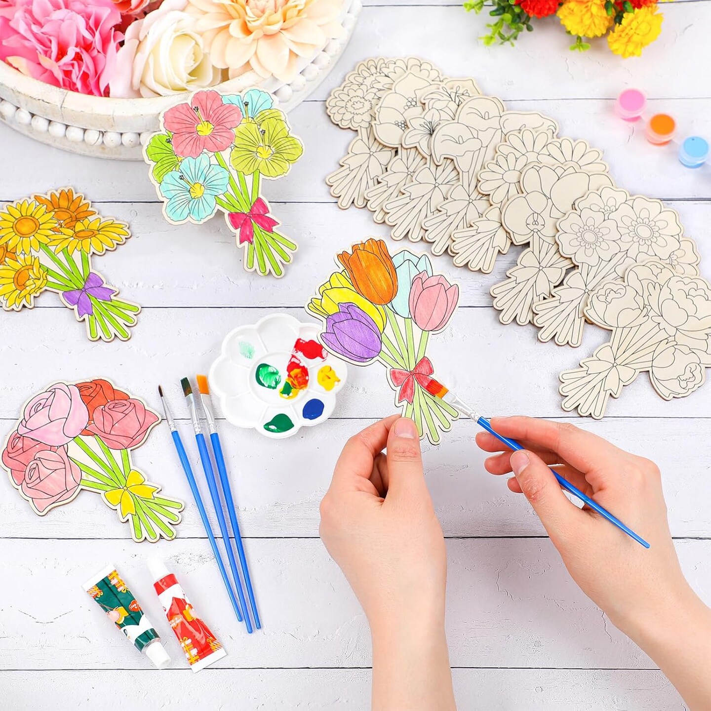 36 Pcs Wooden Flowers for Crafts