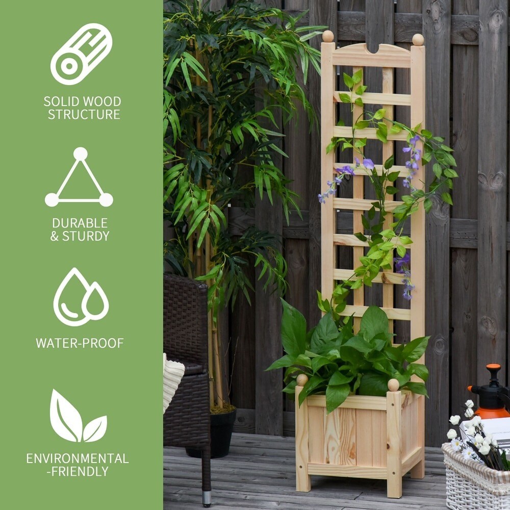 Wooden Raised Garden Planter Bed with Trellis Lattice Panels