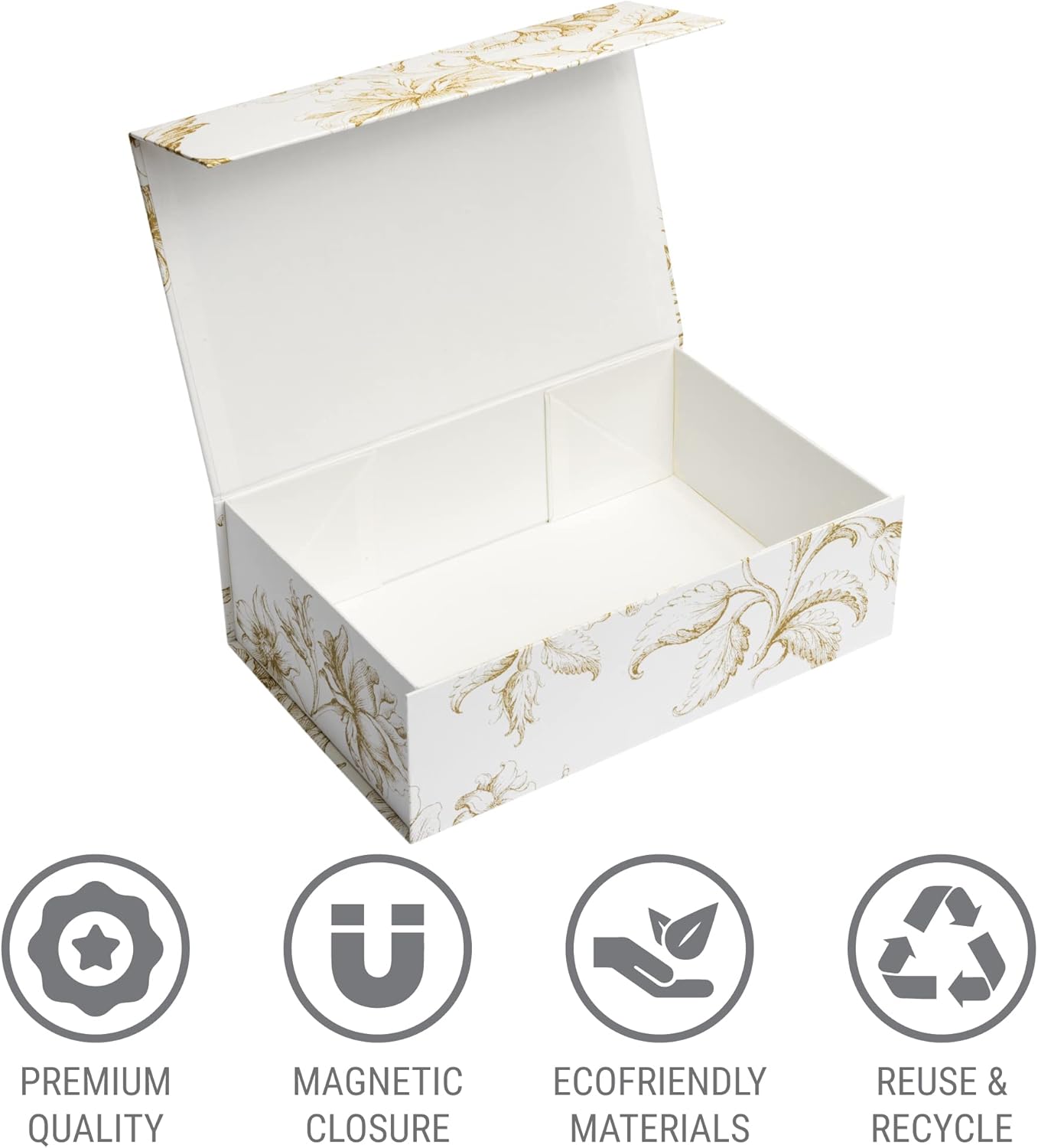 Luxury Keepsake Gift Box | Gold Floral Decorative Boxes with Magnetic Lids for Presents, Wedding Memory Box, and Bridal Gifts. 11.5&#x22; x 7.5&#x22; x 3.5&#x22;