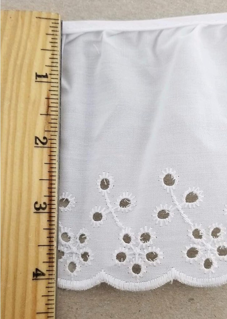 4&#x22; Ruffled Gathered Embroidery Eyelet Trimming - 5 Continuous Yards! (White)