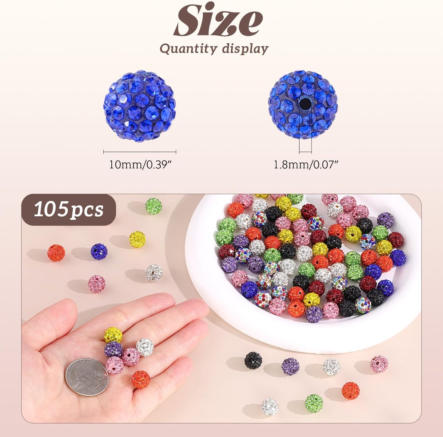 105pcs 10mm Rhinestone Beads for Jewelry Making, Dark Green Shiny Round Disco Ball Beads Bulk, Sparkle Crystal Clay for Bracelet Baseball Necklace Earring Crafting and DIY