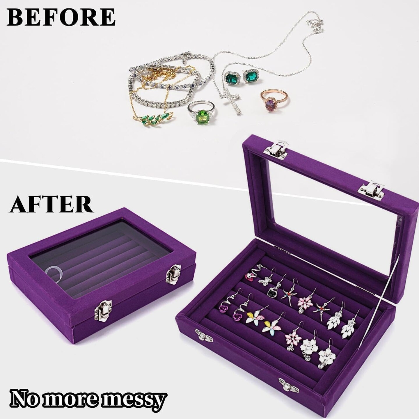 Velvet Glass Jewelry Ring Display Stand Storage Box