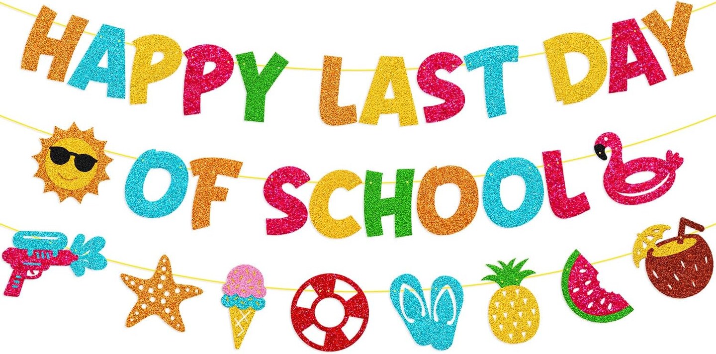 Happy Last Day of School Banner End of School Year Party Decorations Hello Summer Theme Vacation Decor Classroom Out Welcome Summer Party Supplies