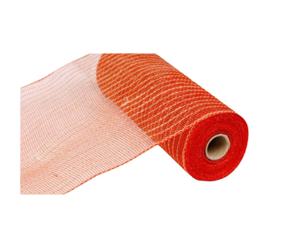 10.25&#x22; x 10yd Orange, Red, Natural Poly/Jute Mesh - Perfect for Fall Wreaths, Crafts, and Floral Arrangements- RY800533