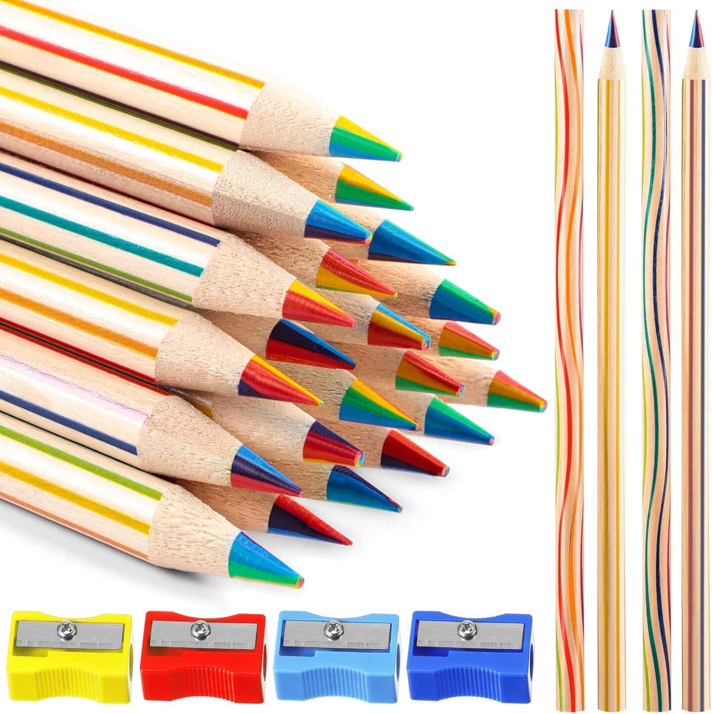 48 Pcs Rainbow Colored Pencils Bulk 7 Color in 1 Wooden Rainbow Pencil with 4 Pieces Sharpener