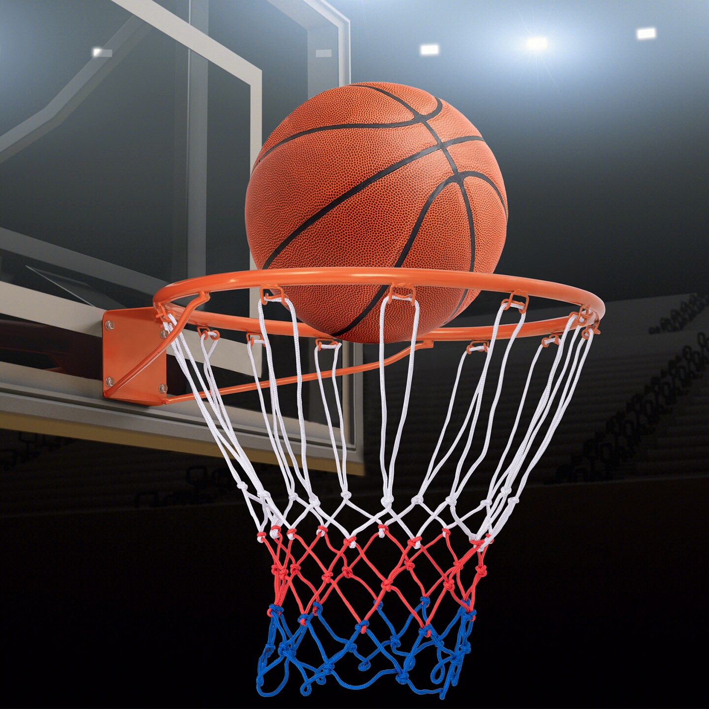 15 Inch Basketball Rim Goal Replacement with All Weather Net and Metal Pipes Perfect for Indoor or Outdoor