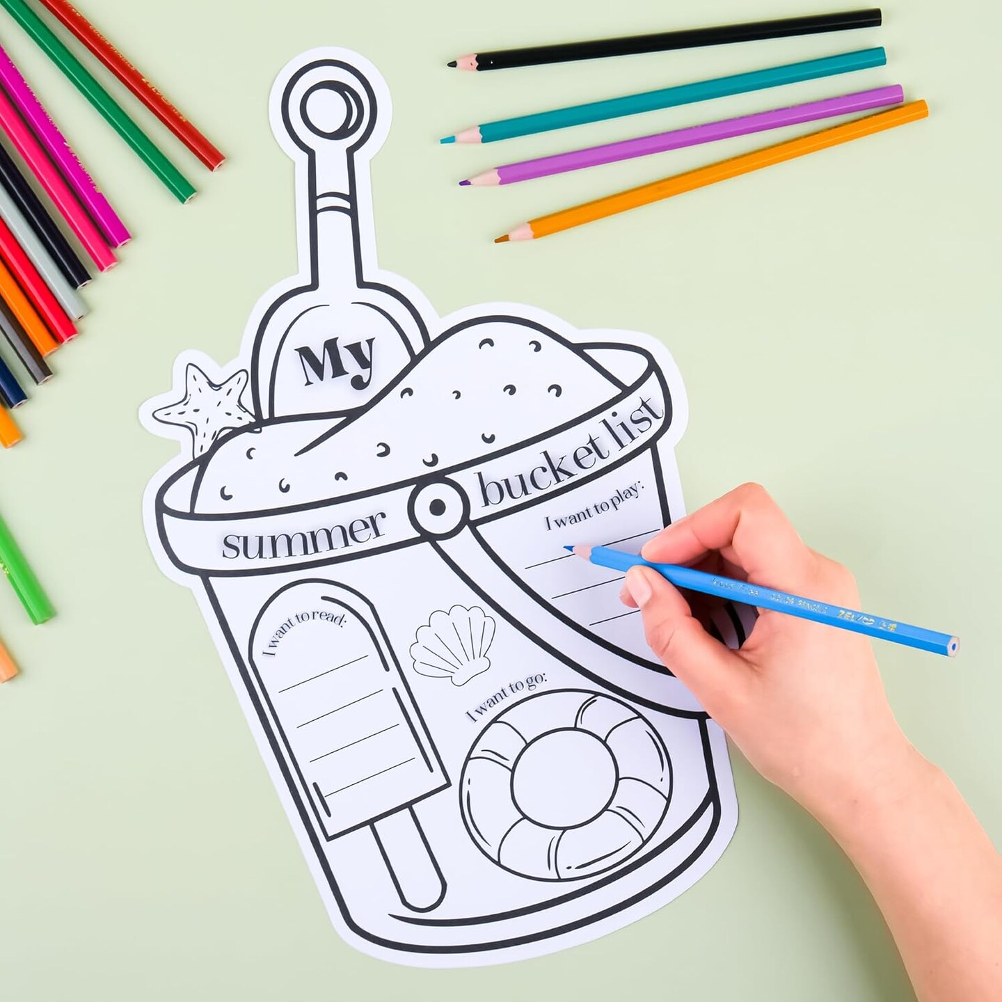 50Pcs My Summer Bucket List Coloring Poster Summer Break Ideas Checklist Color Your Own Sign for Kids 13&#x22; End of School Year Gift Crafts Activity Camp Supplies