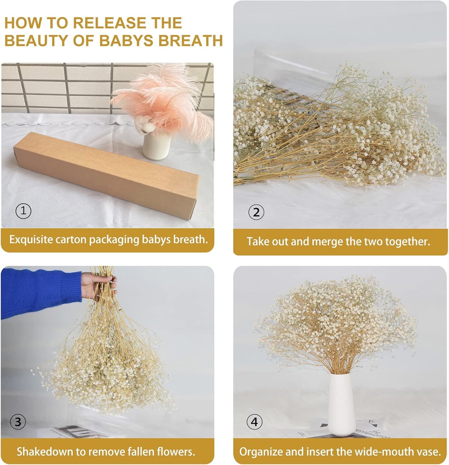 6500+ Dried-Babys-Breath-Flowers-Bouquet, Double Quantityed Ivory White Flowers, Natural Gypsophila Branches, Valentine&#x27;s Day, Dry Flowers Bulk for Vase, DIY Wreath Home Party Wedding(5.7Oz)