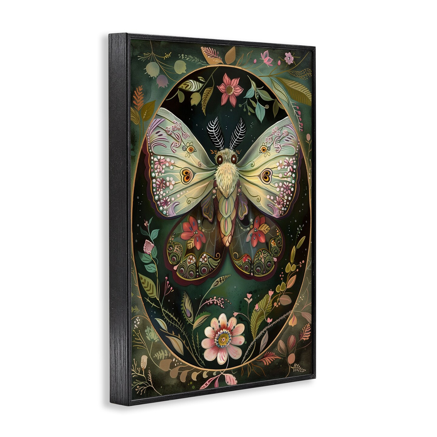 Stupell Industries Green Toned Victorian Moth Framed Giclee Design by The Dutch Lady