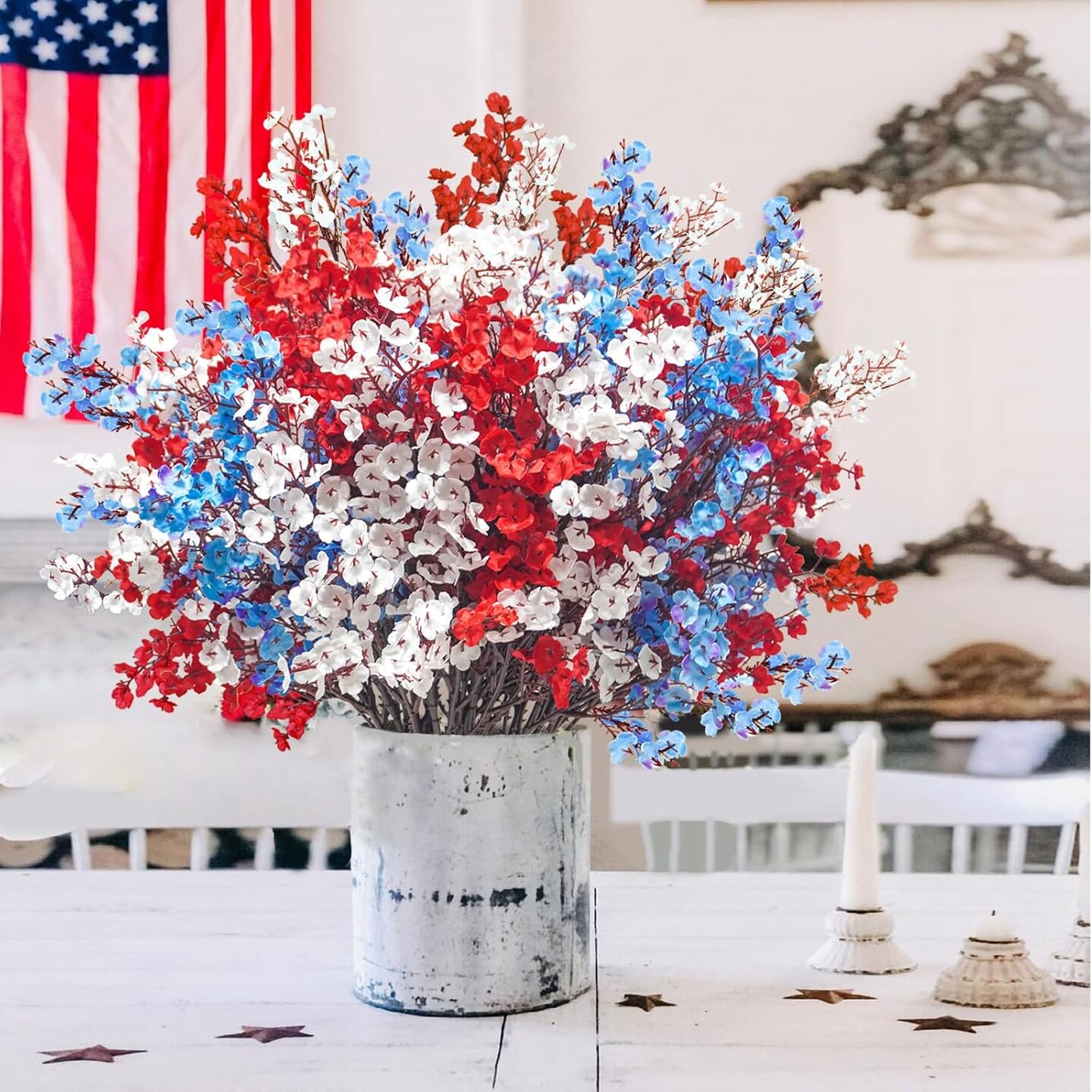 4th of July Artificial Flowers Fake Patriotic Babys Breath Flowers for Independence Day