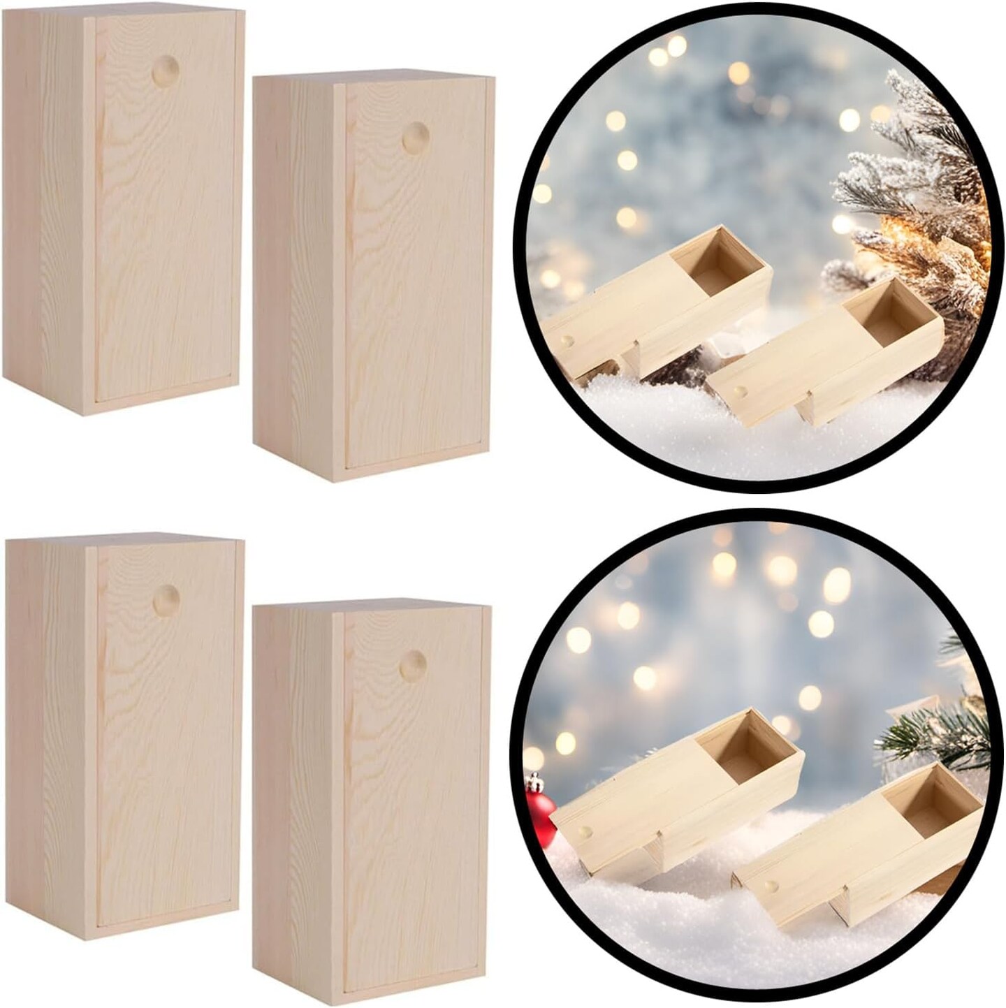 4 Pack Unfinished Wood Box with Sliding Lid, 7.87&#x22; x 3.94&#x22; x 3.15&#x22; Wooden Keepsake Box Storage Box