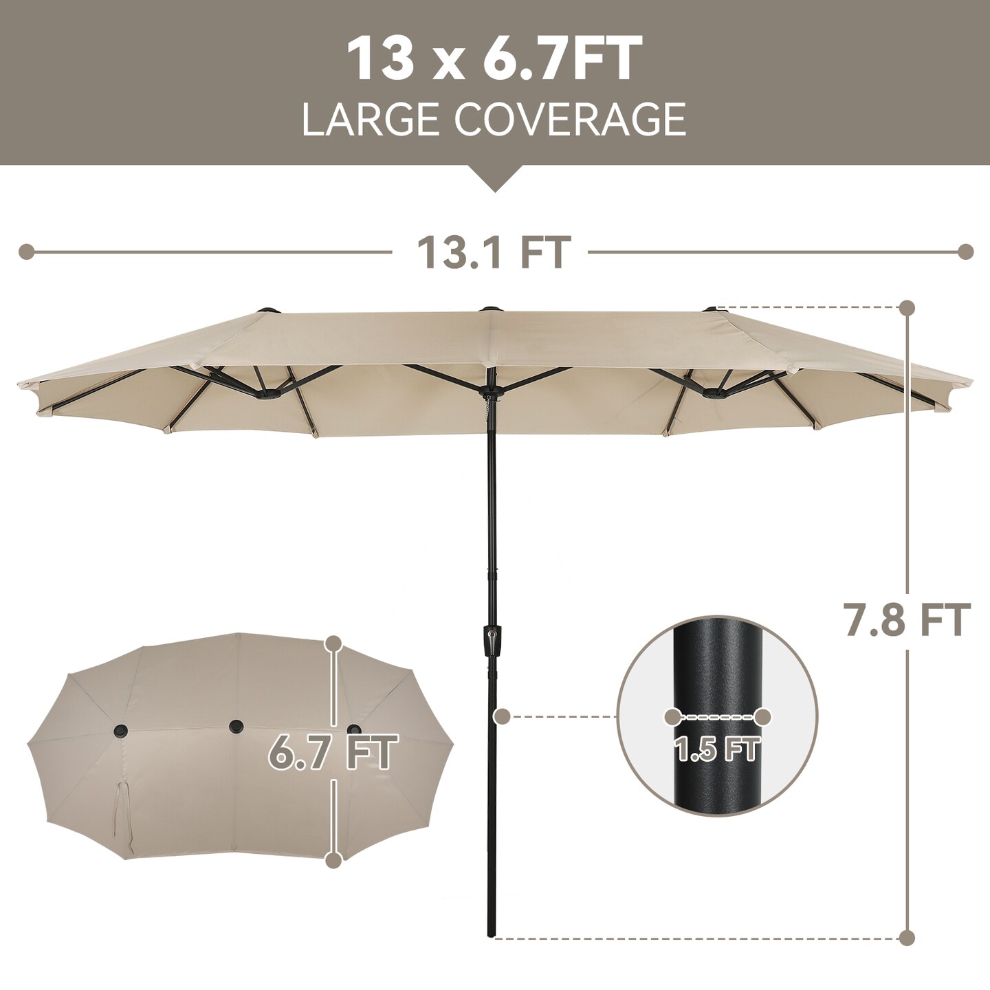 13ft Outdoor Patio Umbrella, Double Sided Market Rectangle Umbrella with Crank Handle,Large Sun Shade for Outside Deck,Backyard,Garden&#xFF08;Beige&#xFF09;