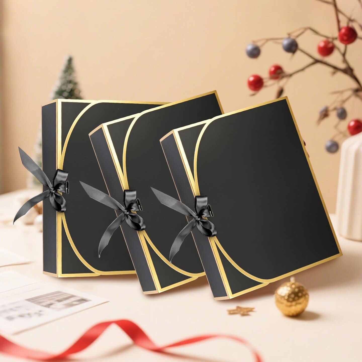 10 Pack Gold Foil Gift Boxes with Lids, Luxury Bridesmaid Proposal Box, Black Gift Boxes for Presents, Wedding, Baby Shower, Birthday Party