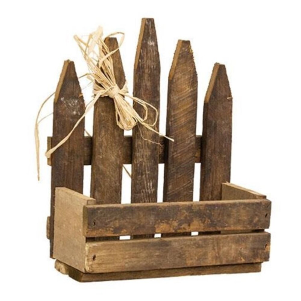 Distressed Wooden Planter with Raffia Bow for Home Decor