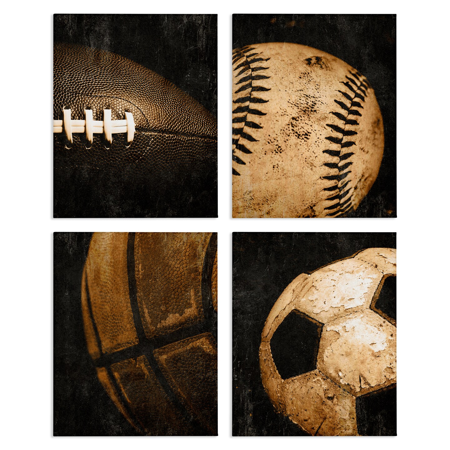 Stupell Industries Distressed Vintage Sports Balls 4pc Canvas Set Design by Kim Allen