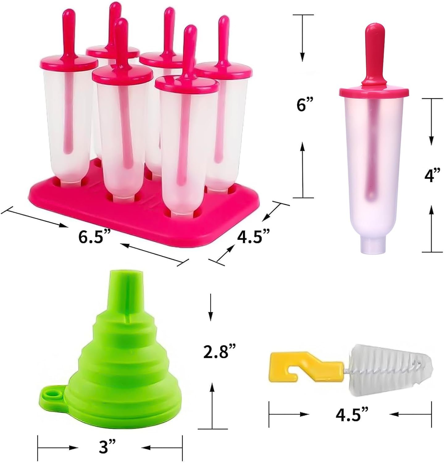 Popsicle Molds 3 Sets Ice Pop Molds Ice Pop Maker with Funnel and Brush, 3 Colors, Reusable Easy Release Ice Pop Maker, Popsicle Mould Frozen Ice Popsicle Maker