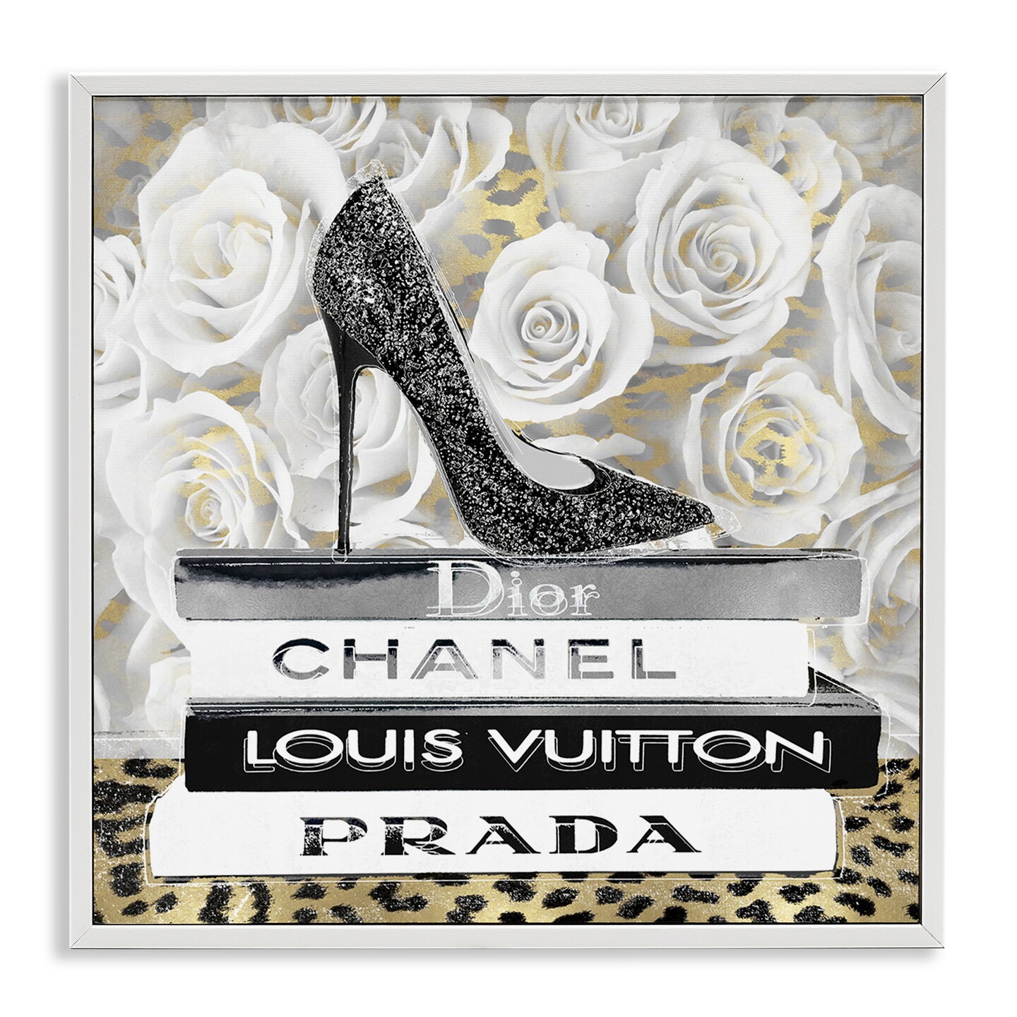 Stupell Industries Glam Heel on Roses Framed Giclee Design by Madeline Blake