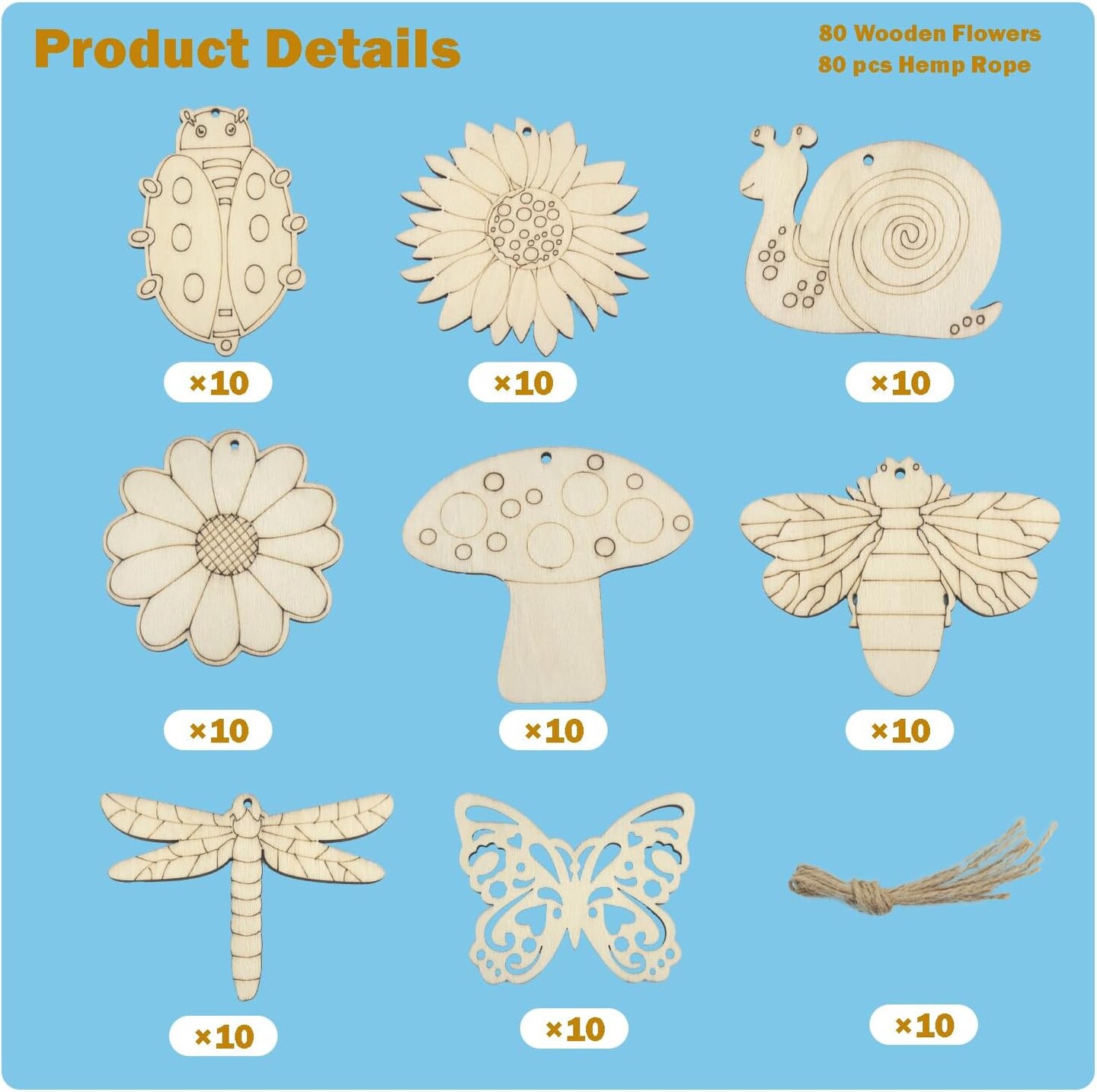 80 PCS Unfinished Wooden Cutouts