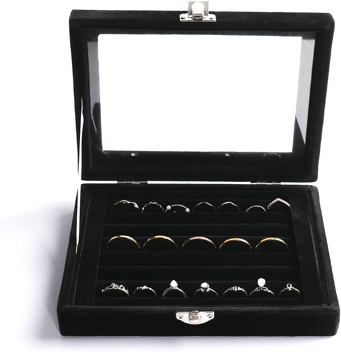 7 Slot Rings/Earring Organizer Tray with Clear Lid Jewelry Box