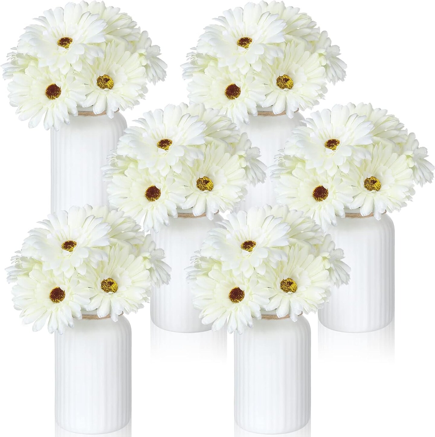 21 Pcs Artificial Gerbera Daisy Faux Gerbera Daisy with Stems Boho White Flowers White Silk Flowers Bouquet Fake Daisies for Garden Wedding Bridal Home Kitchen Party Decor