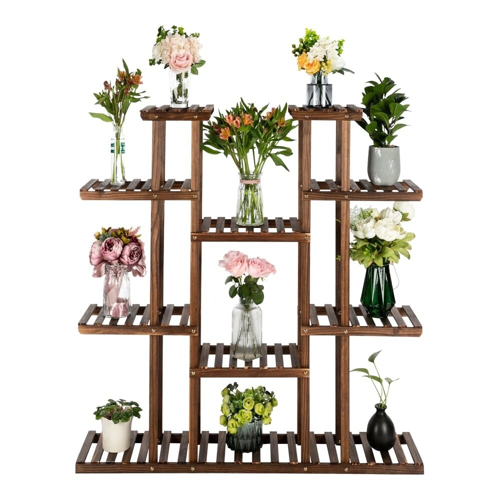 6-Tier Carbonized Wood Plant Stand with 11 Seats