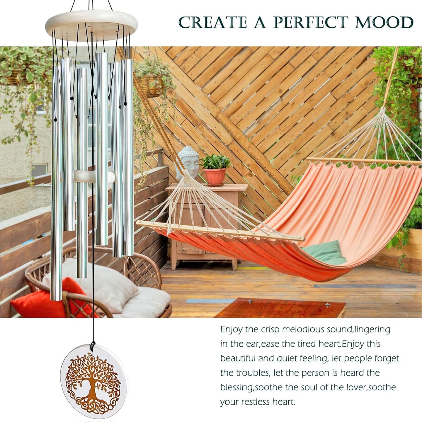 Wind Chimes Outdoors,33&#x22; WindChimes for Loss of Loved One,Memorial/Sympathy Gifts for Mother/Unisex/Father,Tree of Life Wind Chimes for Outside Zen Garden Home Yard Decoration (Silver)
