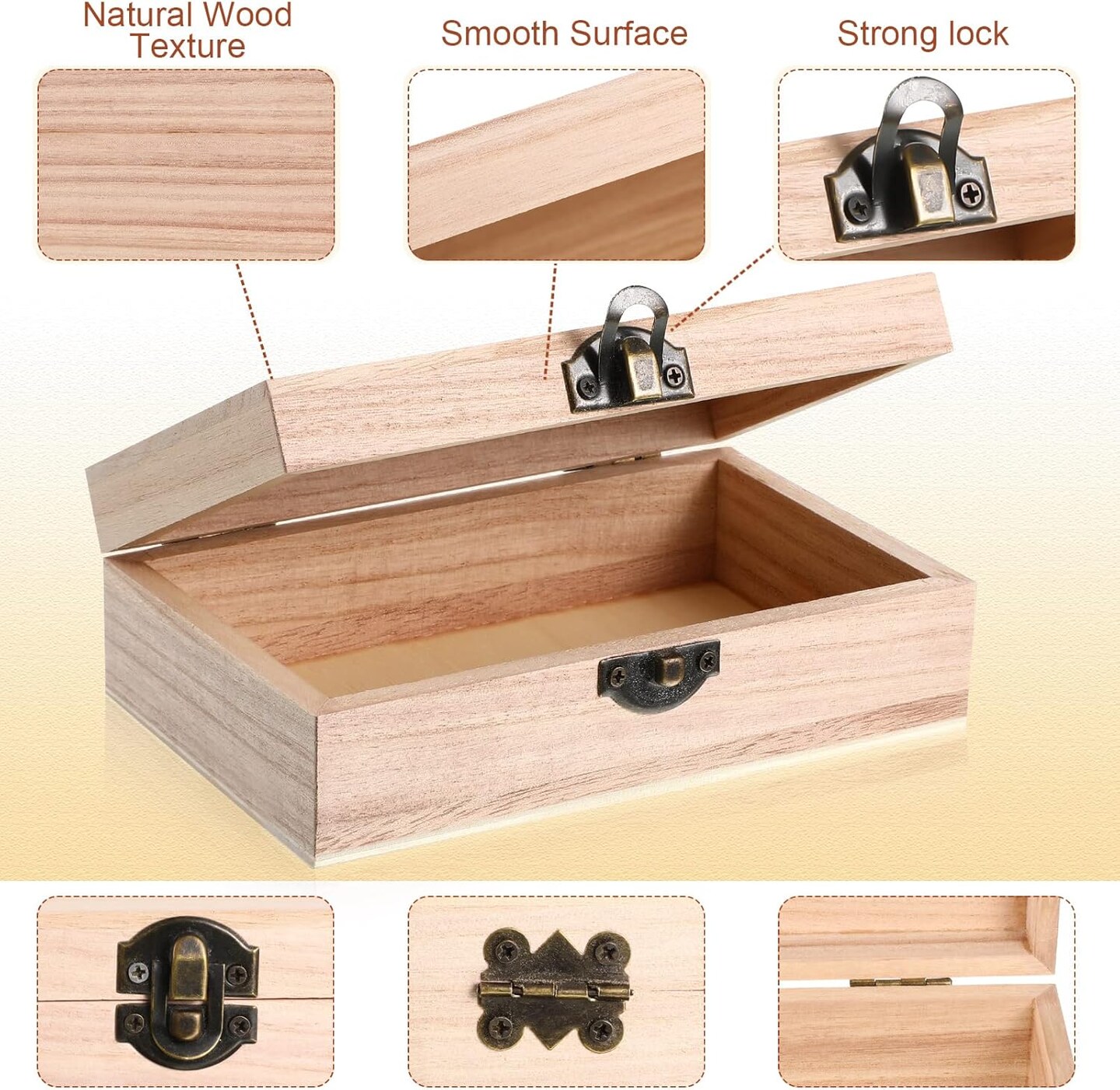 16 Pieces Unfinished Wooden Boxes with Hinged Lid Bulk Wood Box for Crafts Rectangle Keepsake Front Clasp Wooden Storage for Crafts Paint DIY Hobby Jewelry Arts, 6 x 3.7 x 2 Inch