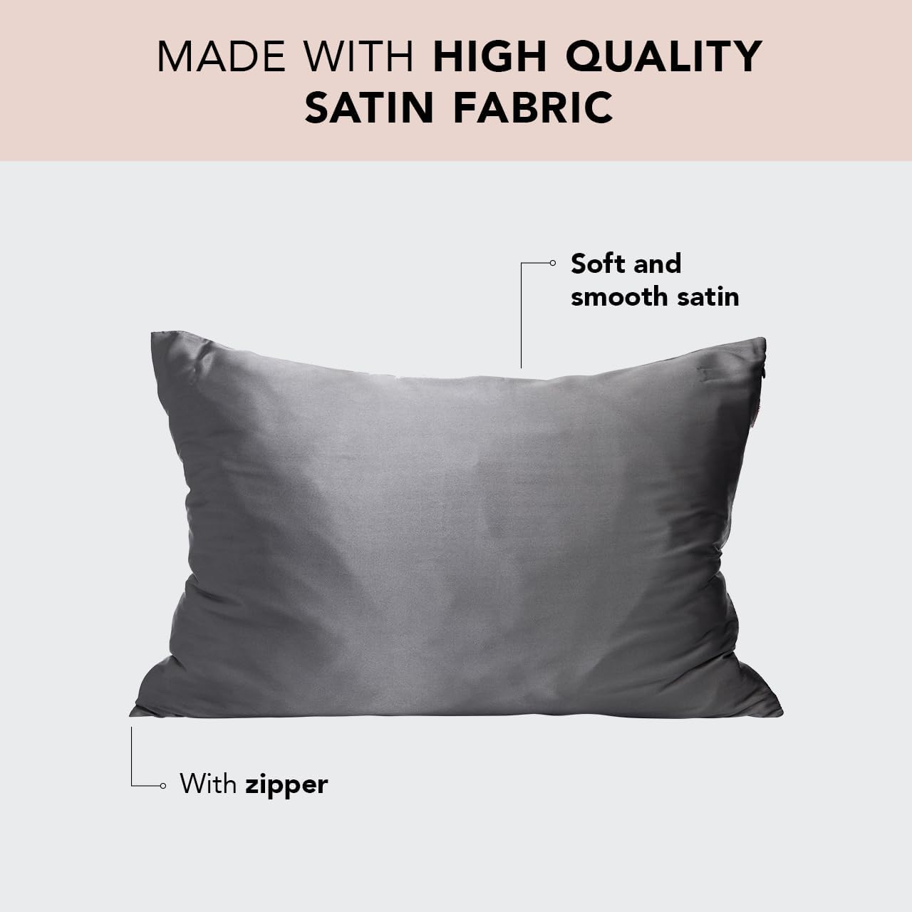 Satin Pillowcase with Zipper for Hair &#x26; Skin, Softer Than Silk Pillow Cases Queen, Wrinkle-Free, Smooth and Cooling Satin Pillow Covers, Standard Size 19&#x22;x26&#x22; - Charcoal