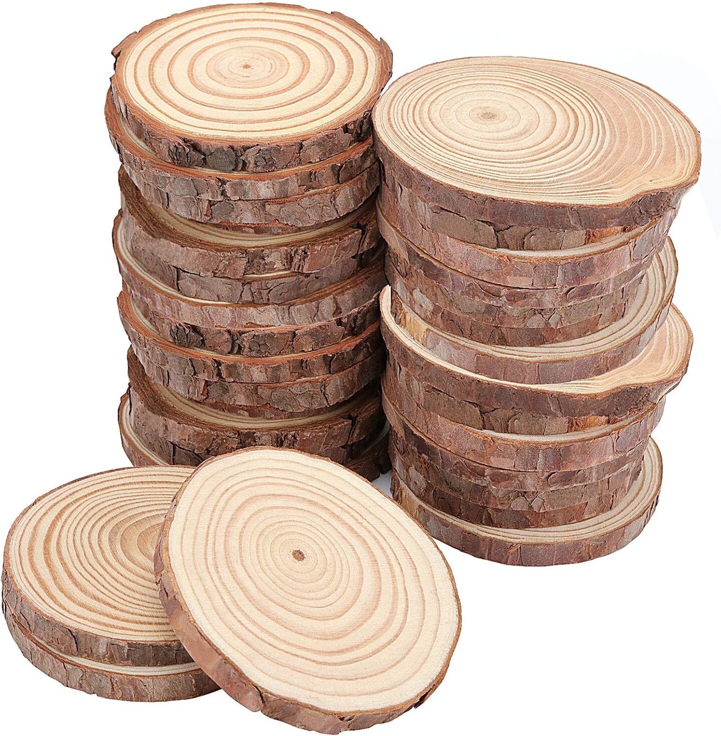 40 PCS 3.5-4 Inch Natural Wood Slices, 2/5 Inch Thickness Unfinished Wood Kit Wooden Circles Crafts with Bark for DIY, Arts, Centerpieces, Paintings, Wedding Decoration, Christmas Ornaments