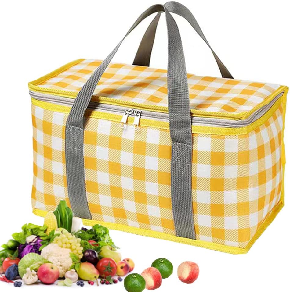 Insulated Picnic Cooler Basket Bag - Zippered Top, Keeps Hot or Cold - Perfect for Picnics, Beach, Food Delivery & Outdoor (13.8x7.9x7.9 in)