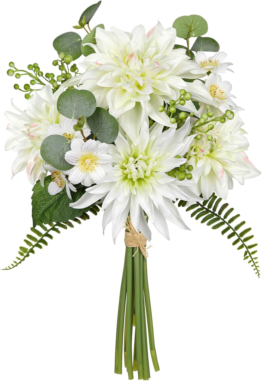 Summer Artificial Dahlia Flowers 14.1" – Realistic White Silk Dahlias & Daisies – Faux Floral Arrangement for Vase, Tabletop Decor, Wedding, DIY Bridal Bouquet, Party & Home Décor