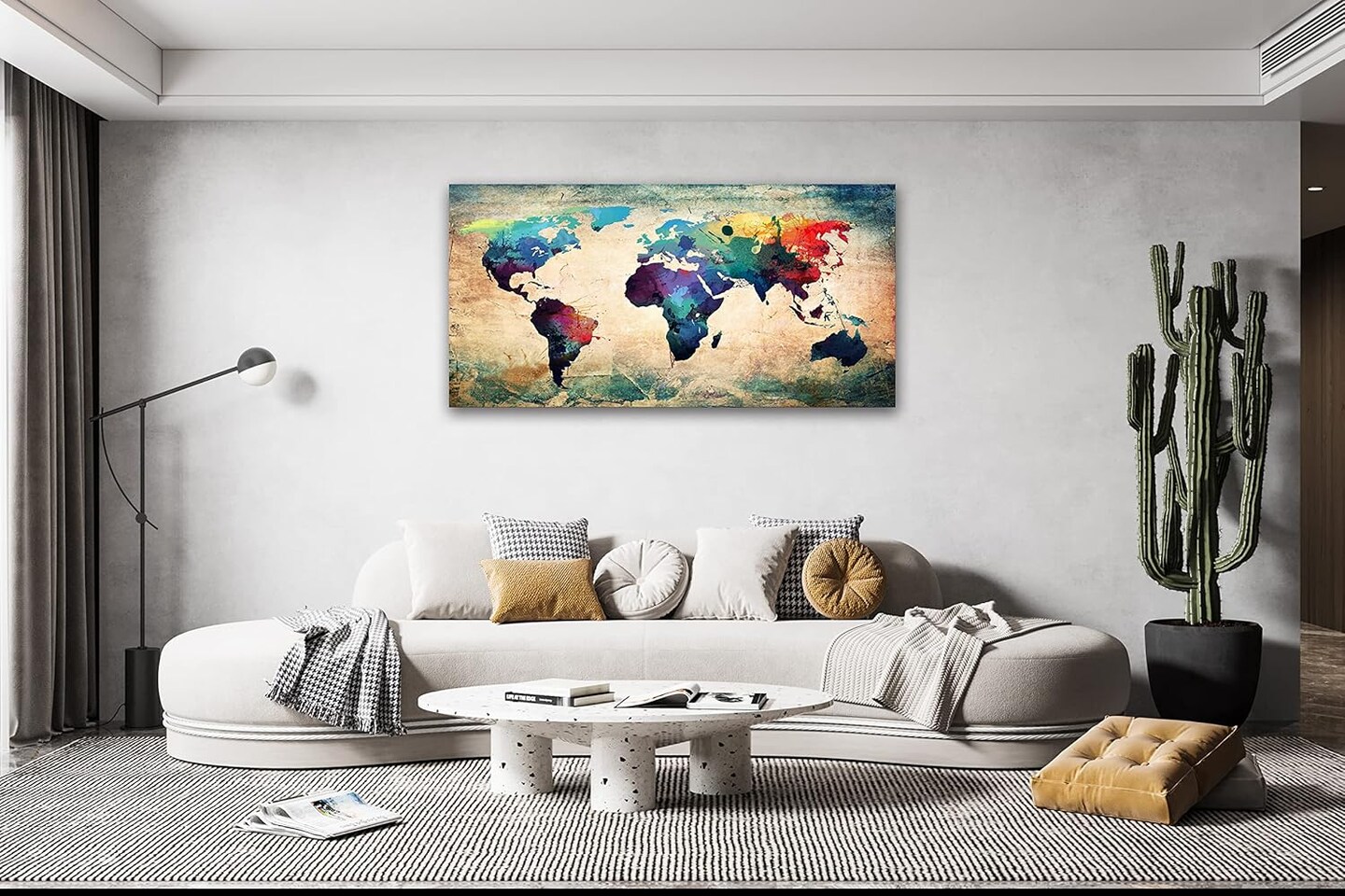 Abstract World Map Canvas Painting Vintage Posters Prints Colorful Wall Art Wall Pictures Framed Ready to Hang for Living Room Bedroom Office Home Decor