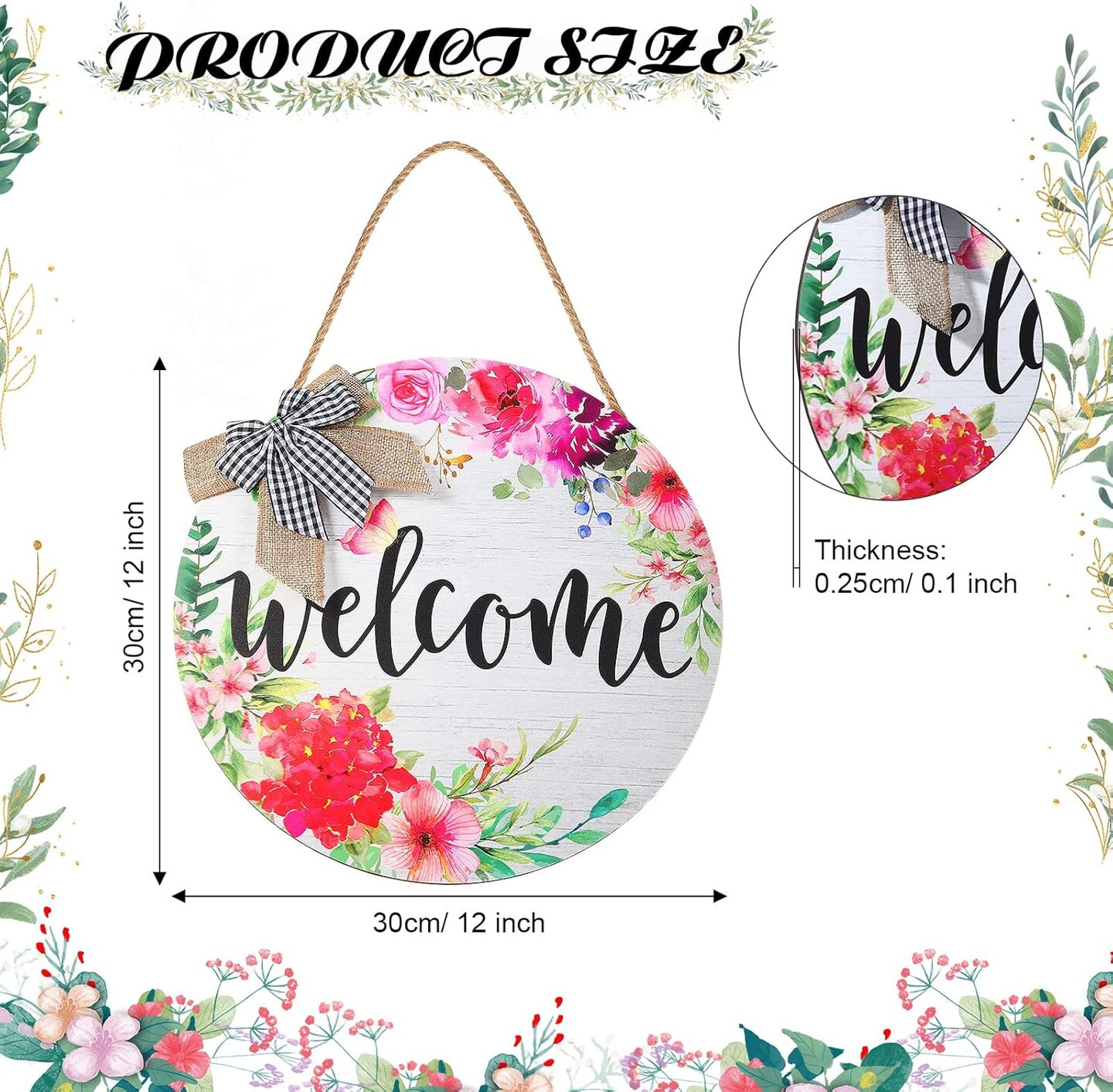 Welcome Signs for Front Door Decoration Farmhouse Wreaths Door Hanger Rustic Wooden Welcome Flower Hanging Door Wall Sign Decor for Seasons Holiday